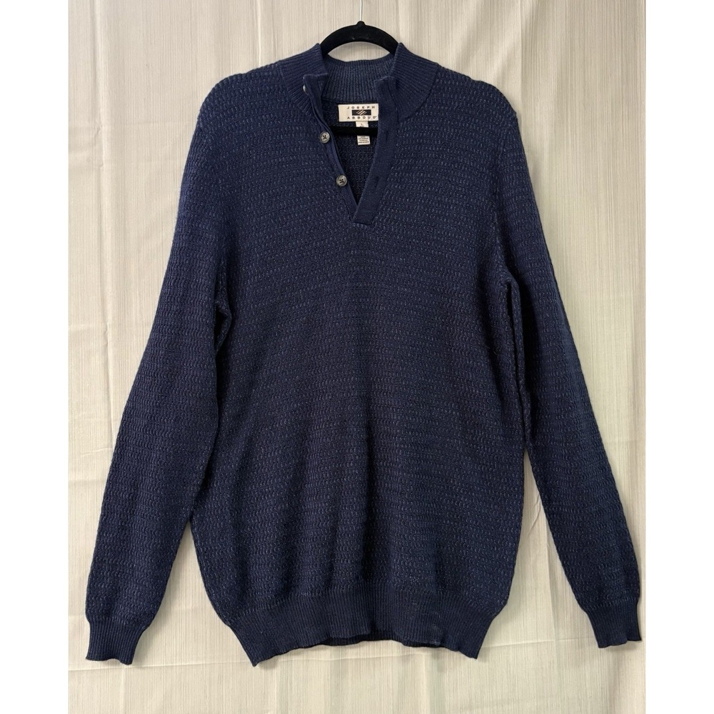Joseph Abboud Mens Navy‎ Blue Merino Wool Blend Mock Neck Button Sweater Large